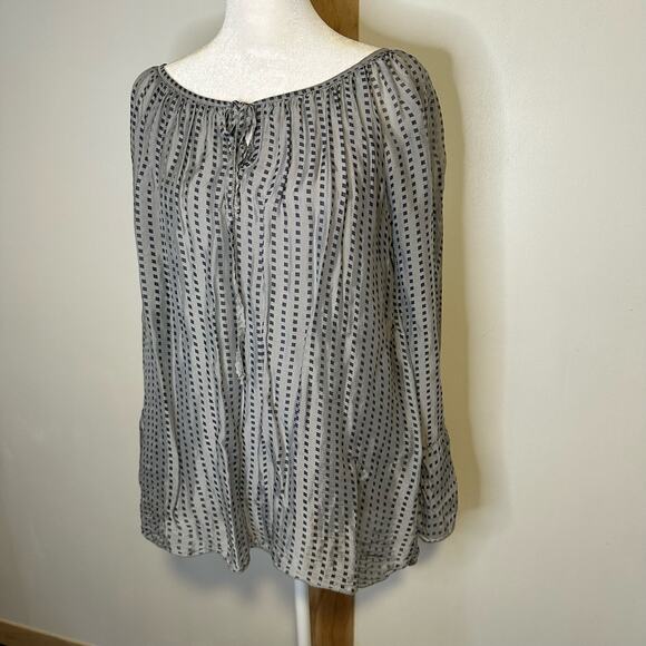 Le Marais Paris gray square print long sleeve silk top size S - Picture 3 of 12